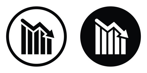 Crisis arrow vector icon set. Arrow pointing downwards showing crisis sign. Arrow going down stock symbol. Graph diagram. Finance report pictogram.