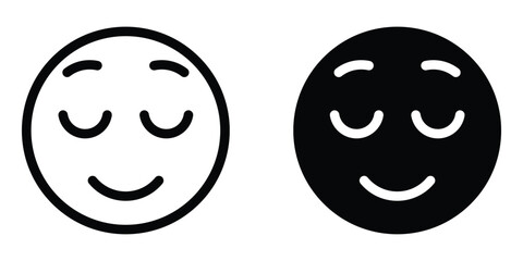 Calm emoji vector icon set. Relieved face. Smileys emotion. Relaxed emoji symbol. Smiling face. Peaceful face with closed eyes and happy smile.