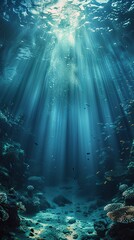 Sunlight Rays Beaming Through Deep Ocean Waters