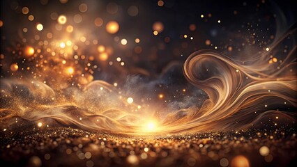Obraz premium A golden swirl of light and smoke amidst a dark, glittering backdrop
