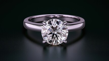 Sparkling Diamond Engagement Ring on Black Background