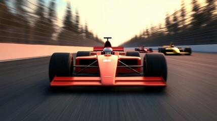 Red Formula 1 Race Car Speeding on Track  Competition  Blurred Background