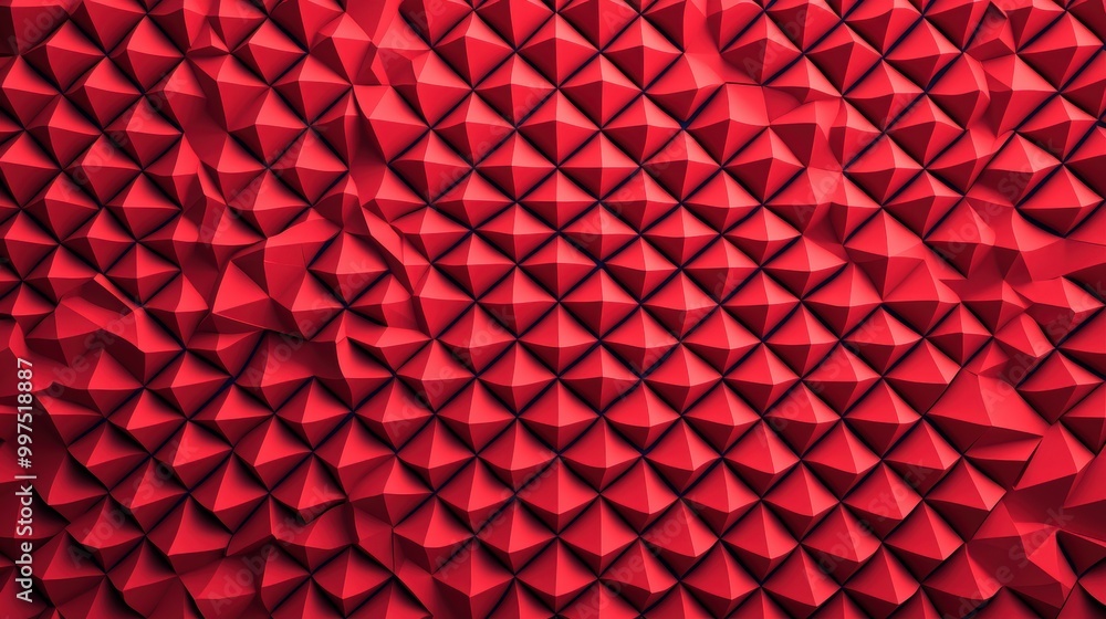 Poster Red abstract geometric pattern with raised triangular shapes on a textured surface.