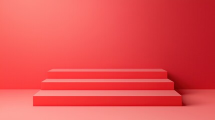 Red steps against a matching wall, minimalist aesthetic for design.
