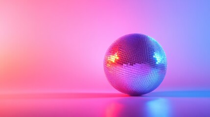 Shiny disco ball reflecting colorful lights on a vibrant background