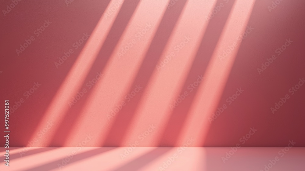 Poster soft pink background with dramatic light rays creating depth and texture.