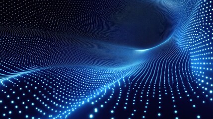 Obraz premium Abstract Blue Pattern of Glowing Lights Creating a Wavy Tunnel