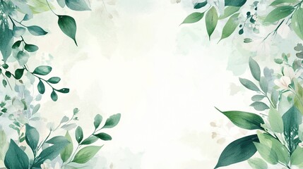 Soft green botanical frame with watercolor background.