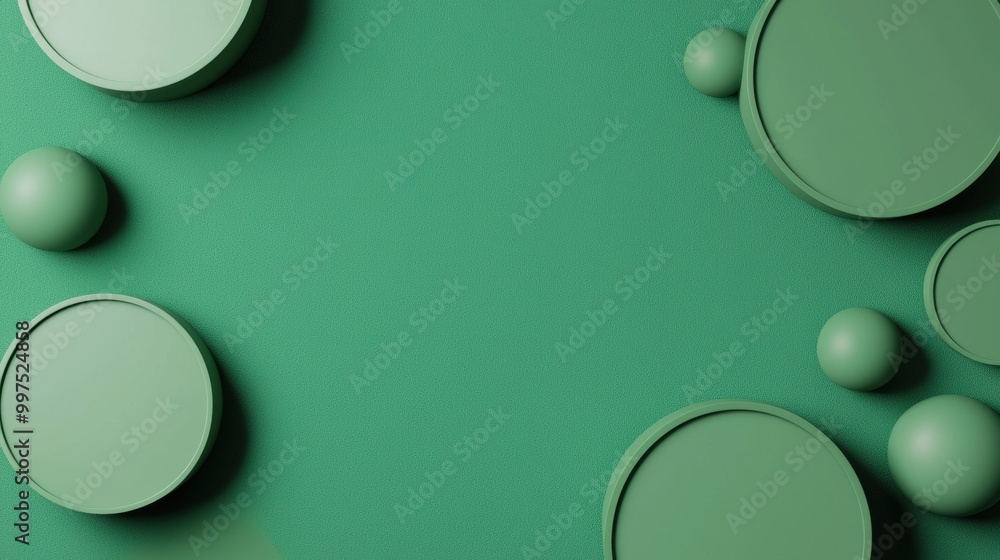 Poster abstract green background with circular shapes and smooth textures.
