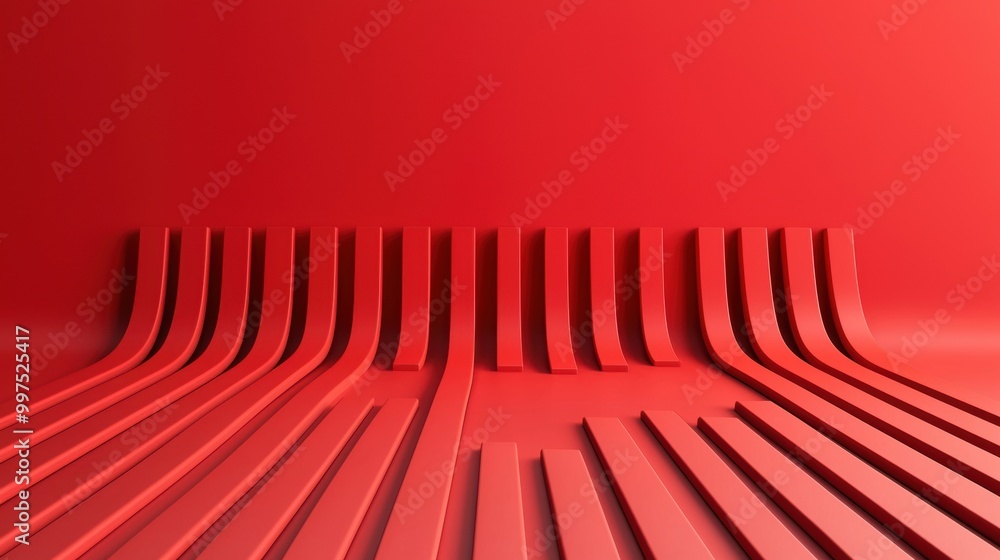 Poster abstract red lines creating depth on a smooth surface.
