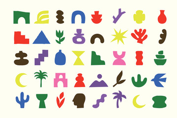 Vector set of hand-drawn various organic shapes and doodle objects