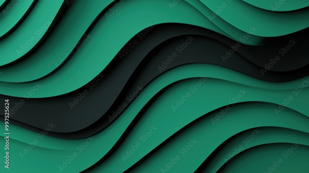 Poster abstract wave pattern in green and black on textured surface.
