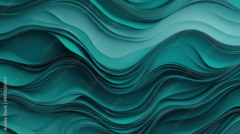 Poster abstract wave pattern in shades of teal, creating a fluid and dynamic visual effect.