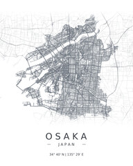 Fototapeta premium Osaka minimalist map with highways and streets. Printable Japan map for decoration