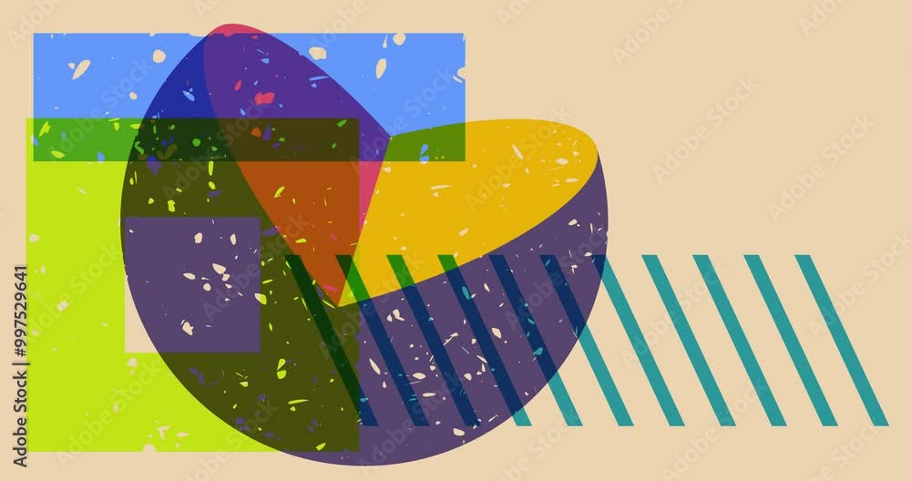 Poster risograph style object shapes. geometry elements abstract texture. big colorful geometric animation.
