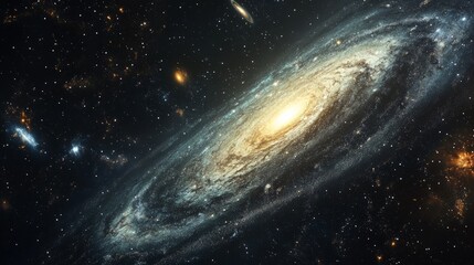 Fototapeta premium Celestial Swirl, an expansive cosmic scene showcasing a vibrant nebula intertwined with distant galaxies, illuminated by ethereal hues and intricate cosmic patterns.