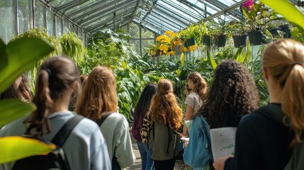 Group of People Walking Through a Greenhouse