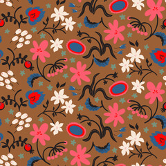 Retro blooming floral print