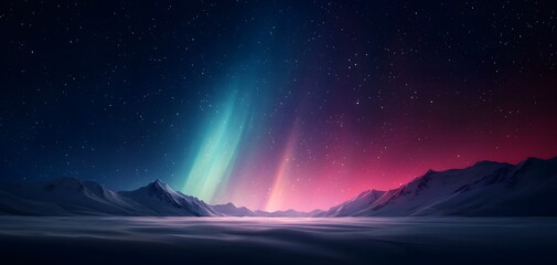 Fototapeta premium A stunning display of the aurora borealis illuminates the night sky over a serene snowy landscape, creating a magical atmosphere. Glow Time Concept