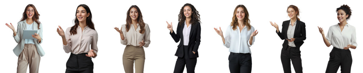 Professional Businesswomen Isolated on Transparent Background PNG - Diverse Female Professionals in Various Attire