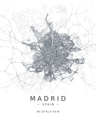 Fototapeta premium Madrid minimalist map with highways and streets. Printable map for decoration