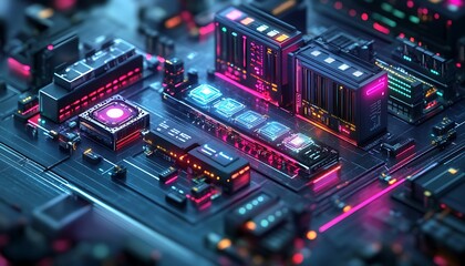 Fototapeta premium an isometric illustration of a smart warehouse management system emphasizing inventory control. with IoT device design 