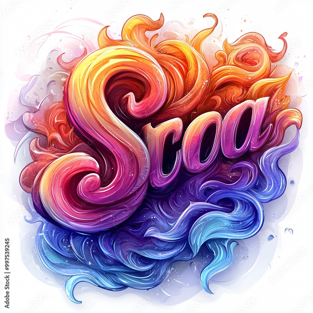 Poster abstract swirling liquid design with colorful waves and text