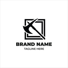 War axe logo featuring a sharp, stylized blade, symbolizing strength, power, and resilience in a minimalistic design