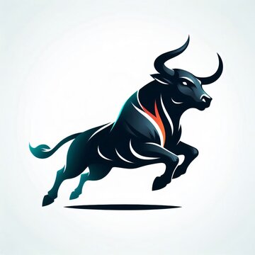 Black Bull Logo   Powerful Jumping Bull Illustration
