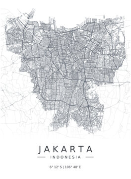Jakarta minimalist map with highways and streets. Printable map for decoration