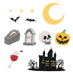 ハロウィンのイラスト素材ミニセット【吸血鬼ドラキュラの小物】