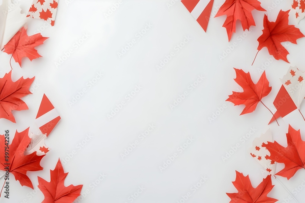 Aufkleber minimalist and elegant composition with negative space and red maple leaves as a decorative element 