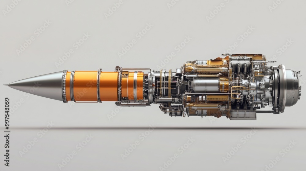Poster a rocket engine with its internal workings exposed, revealing the complex machinery and intricate de