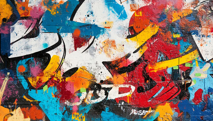 Fototapeta premium A wall filled with bold, colorful graffiti tags and street art, giving an edgy, urban feel full of energy