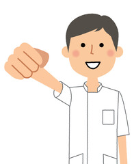 看護師　拳をあげる