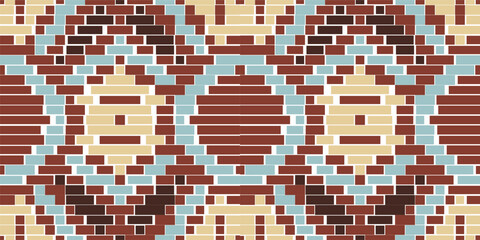 Square Ethnic Pattern Sweaterfolk Embroidery, Aztec Geometric Ornament Print. Design for Carpet, Wallpaper, Clothing, Wrapping, Fabric