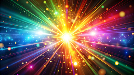 Fototapeta premium Abstract explosion of colorful light beams and particles, Explosion, Abstract, Colorful, Light, Beams, Particles, Bright