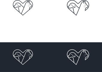 Dog and cat logo design template vector, line of pet logo design suitable for pet shop, store, cafe, business, hotel, veterinary clinic, Domestic animals vector illustration logotype, sign and symbol.