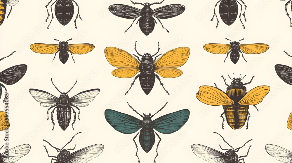 Wall mural beetle seamless pattern