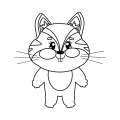 Outline kawaii lovely, smiling, cute chipmunk for kids, children isolated on white background. Drawing doodle illustration in childish style	