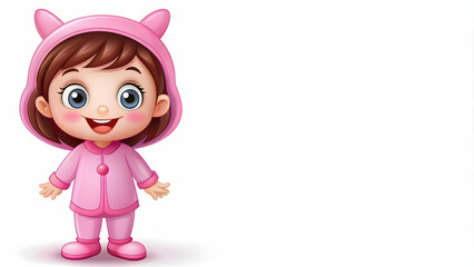 Obraz premium cartoon girl in pink costume with a big smile, isolated on a white background, , cartoon, girl, pink, costume, smiling
