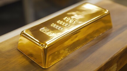  A realistic-looking gold bar made of plastic, designed to mimic the appearance of real gold. This vibrant and shiny plastic bar showcases intricate details and a smooth finish, 