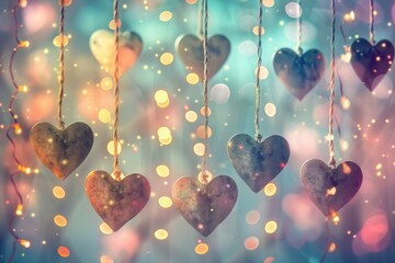 Romantic valentine's day heart decorations with bokeh lighting for february celebrations. AI