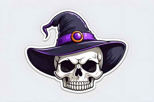 skull wearing witch hat, purple and black clip art preview