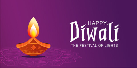 Happy Diwali Celebration Background. Happy Diwali festival with oil lamp, Rangoli decoration with Diya. Best for banners or social media posts.