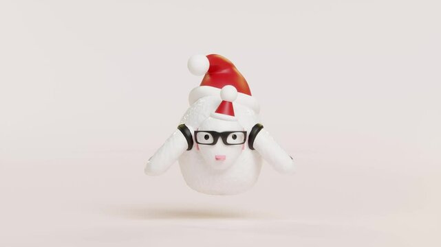 3d cute monster, white cute ghost with santa claus hat isolated on cream background. 3d render illustration, alpha channel