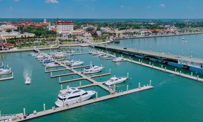 Fototapeta premium Manrina on the Matanzas River and the Bridge of Lions, St. Augustine, Florida, United States.