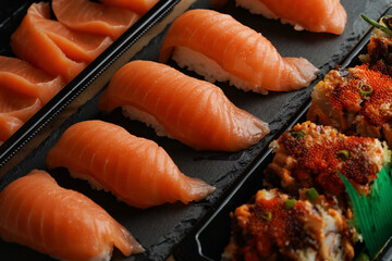 Salmon Nigiri, Maki and Sashimi Platter