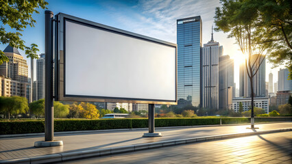 Fototapeta premium A blank billboard in a city with space for advertising, advertisement, marketing, urban, street, promotion, empty
