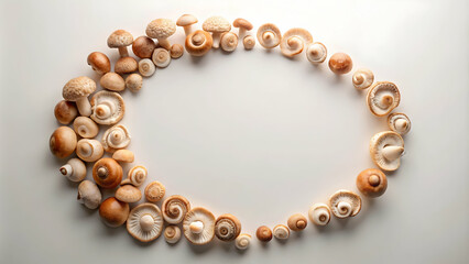 Obraz premium Background with a spiral made of mushrooms on a light, uniform background, mushrooms, spiral, background, light, natural